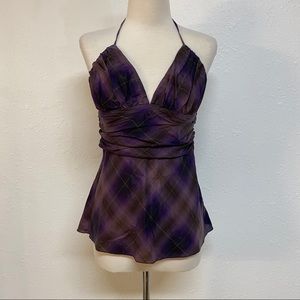 Express Silk Purple Plaid Halter Top
